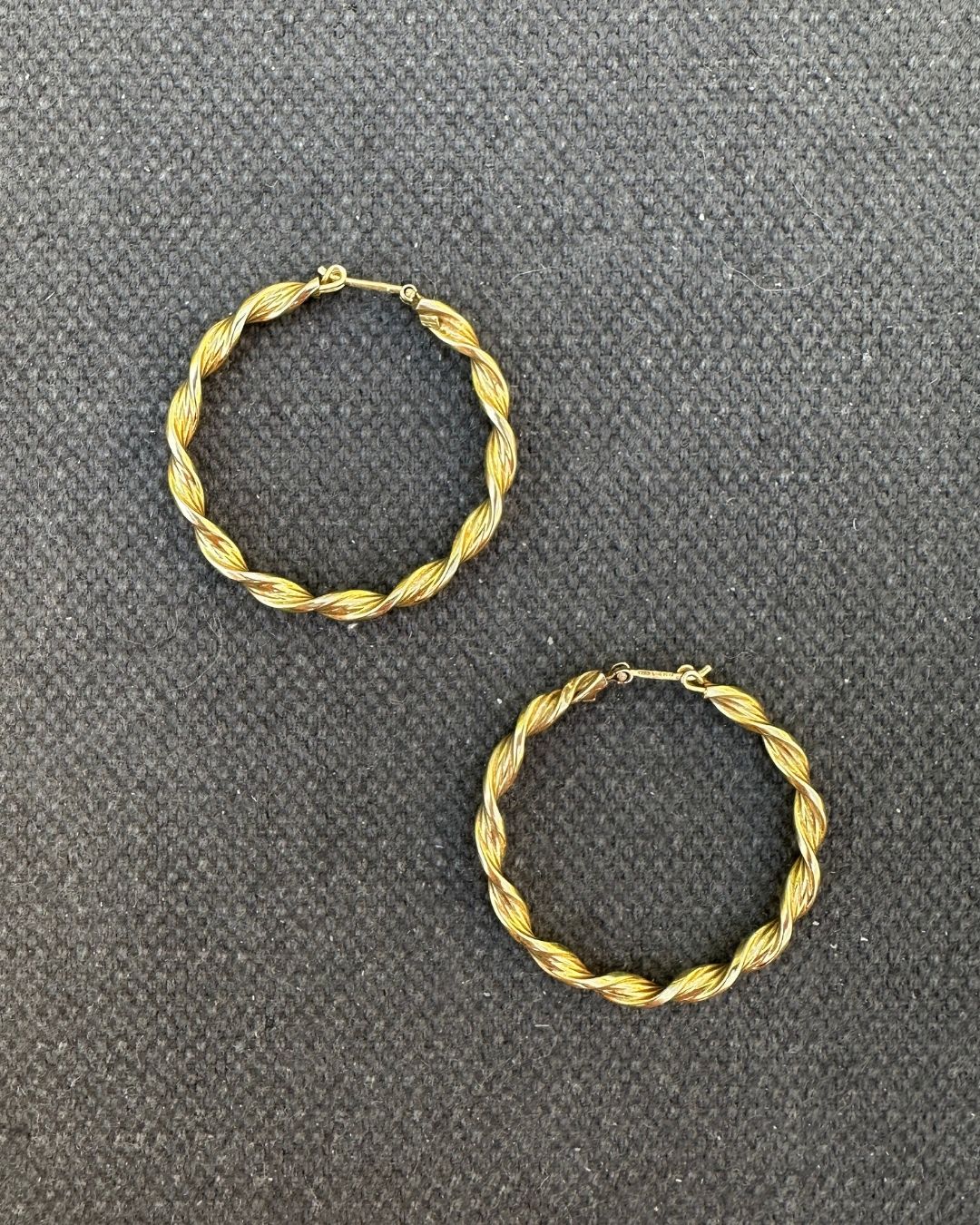 9ct Gold 1970’s Large Retro ‘Twisted’ Hoop Earrings  Hand Curated by Ariana Watling Lacock Wiltshire