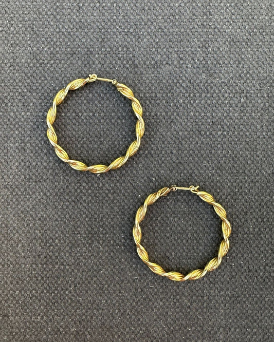 9ct Gold 1970’s Large Retro ‘Twisted’ Hoop Earrings  Hand Curated by Ariana Watling Lacock Wiltshire