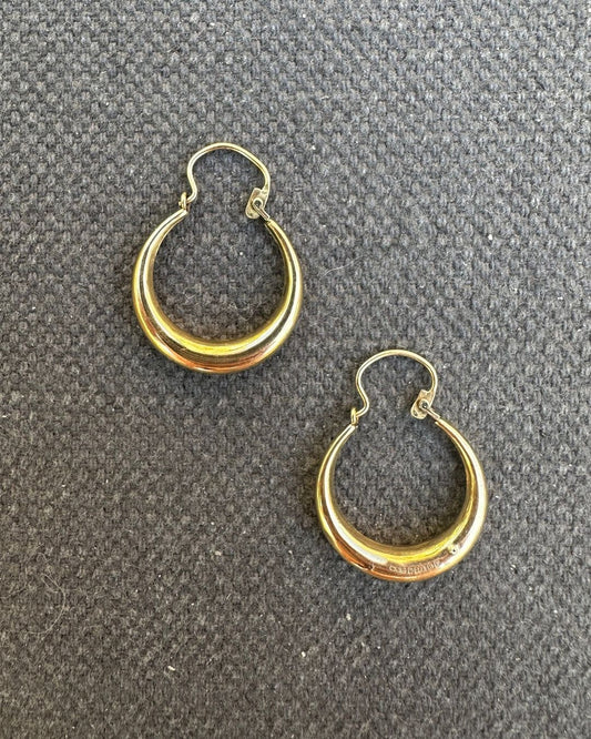 9ct Gold 1970’s Retro ‘Crescent’ Hoop Earrings  Hand Curated by Ariana Watling Lacock Wiltshire