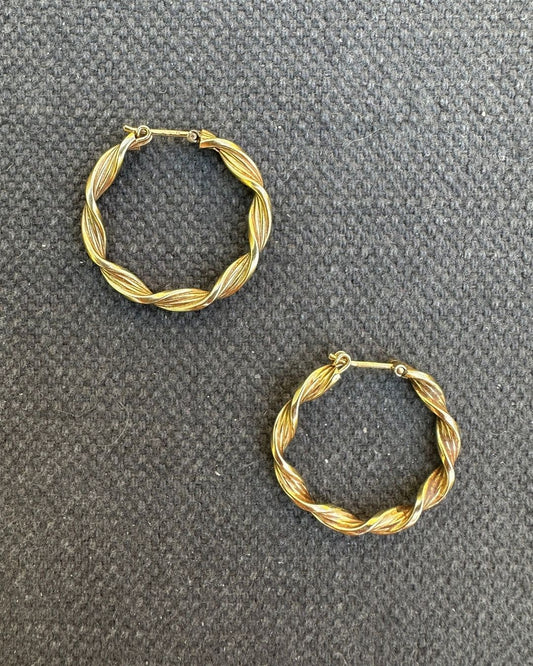 9ct Gold 1970’s Retro ‘Twisted’ Hoop Earrings   Hand Curated by Ariana Watling Lacock Wiltshire