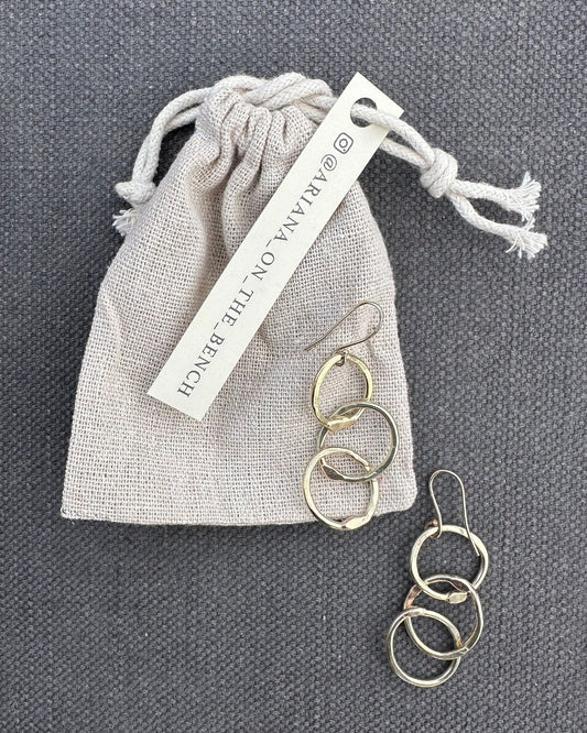 9ct Gold 3s Heavy Hammered ‘Unity’ Drop Earrings Made by Ariana Watling Lacock Wiltshire