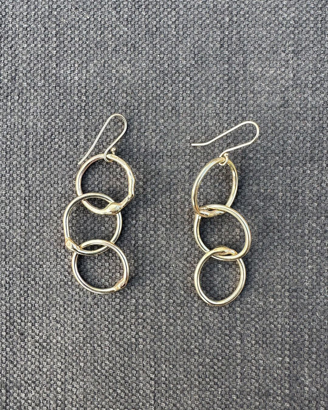 9ct Gold 3s Heavy ‘Unity’ Drop Earrings Designed and Made by Ariana Watling Lacock Wiltshire