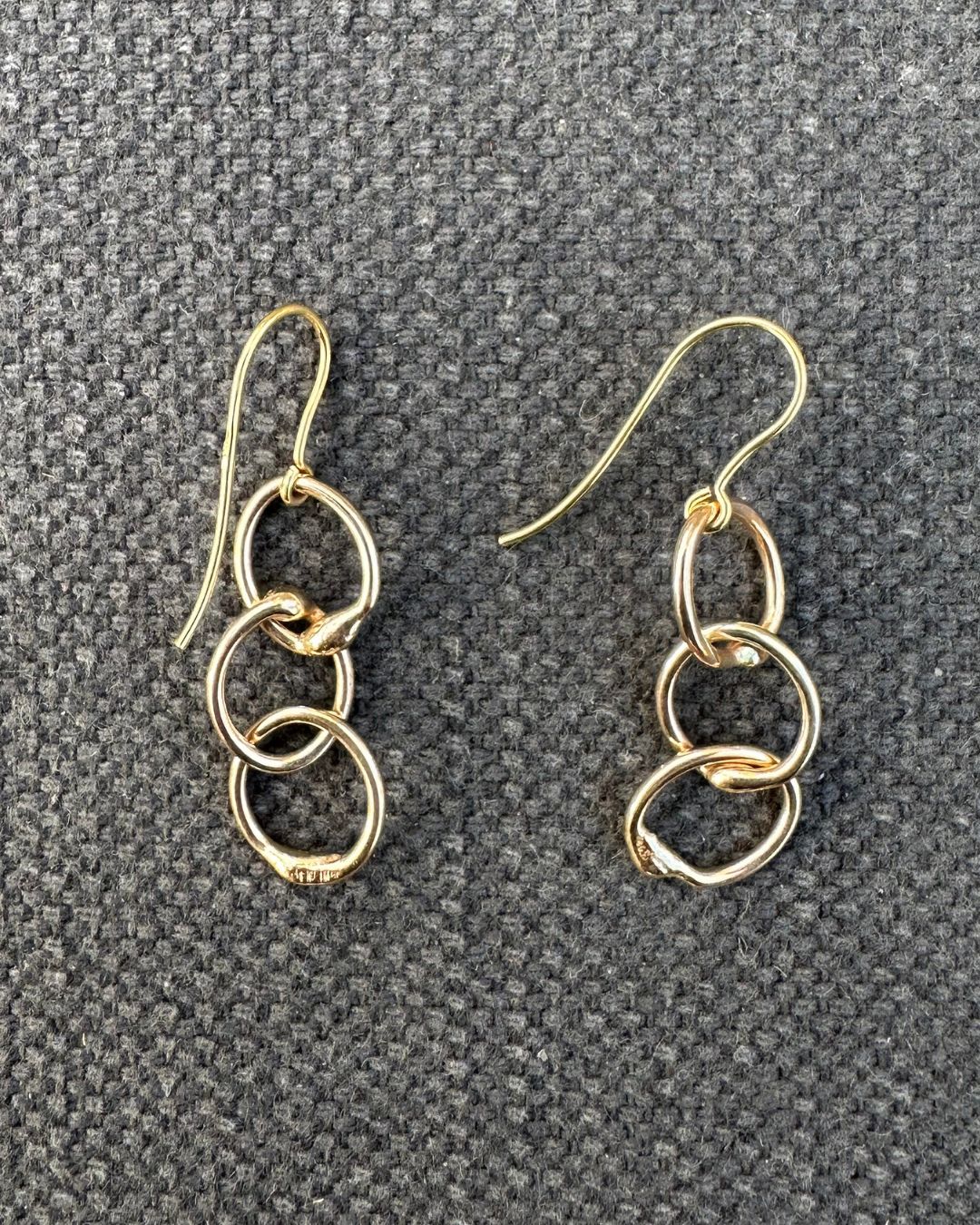9ct Gold 3s Medium ‘Unity’ Drop Earrings Designed and Made by Ariana Watling Lacock Wiltshire