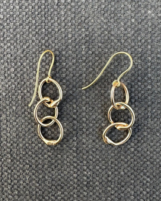 9ct Gold 3s Medium ‘Unity’ Drop Earrings Designed and Made by Ariana Watling Lacock Wiltshire