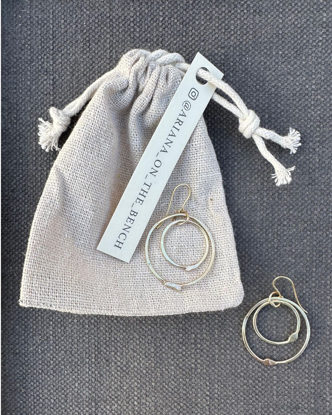 9ct Gold Double Link Dangly Hammered ‘Unity’ Drop Earrings Designed and Made by Ariana Watling Lacock Wiltshire