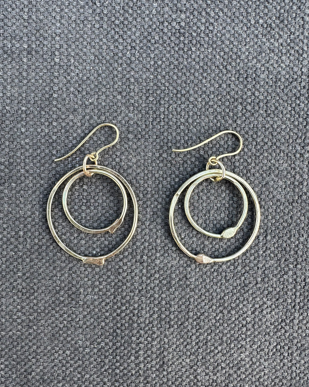 9ct Gold Double Link Dangly Hammered ‘Unity’ Drop Earrings Made by Ariana Watling Lacock Wiltshire