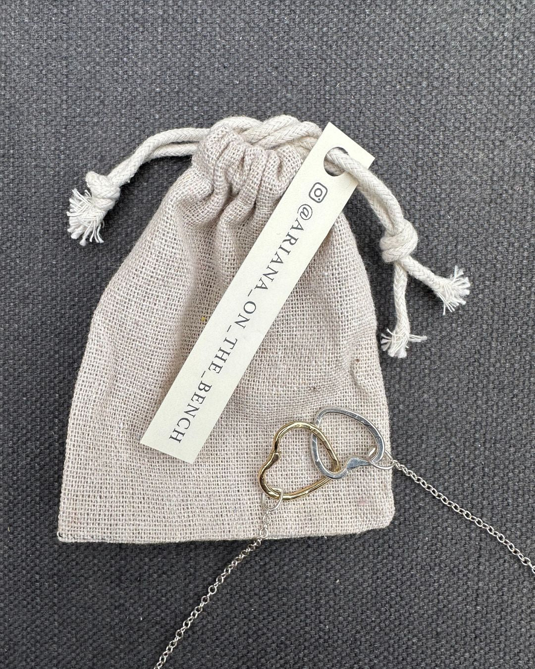 9ct Gold and Sterling Silver 17mm Double Link Hammered ‘Unity’ Heart Pendant Designed and Made by Ariana Watling Lacock Wiltshire