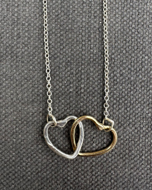 9ct Gold and Sterling Silver 17mm Double Link Hammered ‘Unity’ Heart Pendant Made by Ariana Watling Lacock Wiltshire