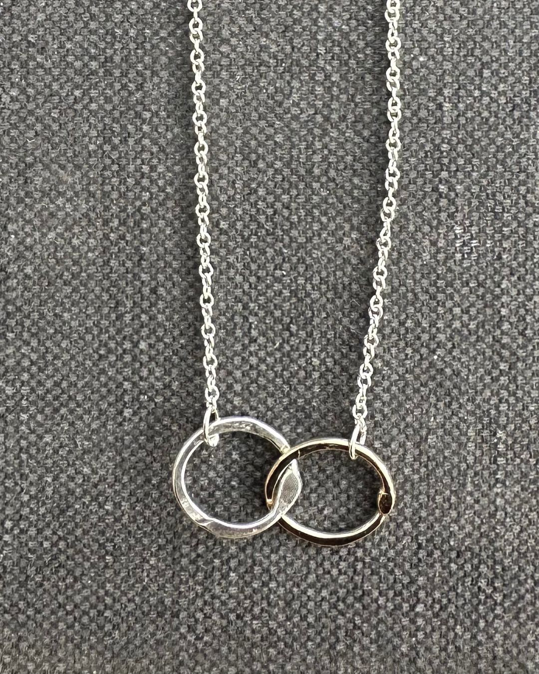9ct Gold and Sterling Silver 18mm Double Link Hammered ‘Unity’ Pendant Designed and Made by Ariana Watling Lacock Wiltshire