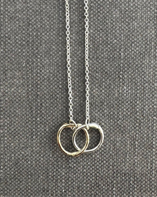 9ct Gold and Sterling Silver 18mm Double Link ‘Unity’ Pendant Designed and Made by Ariana Watling Lacock Wiltshire