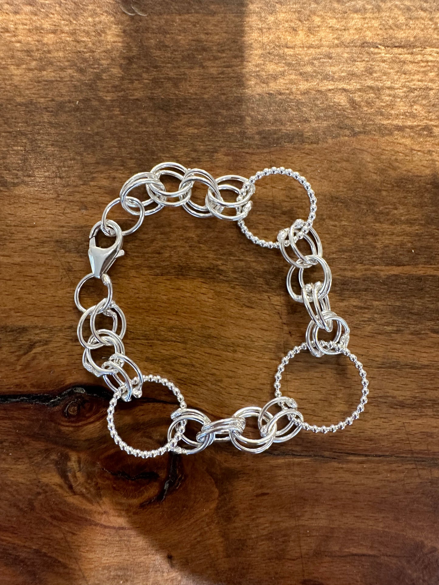 Sterling Silver Medium Double Link ‘Unity’ and ‘Beaded’ Ring Bracelet