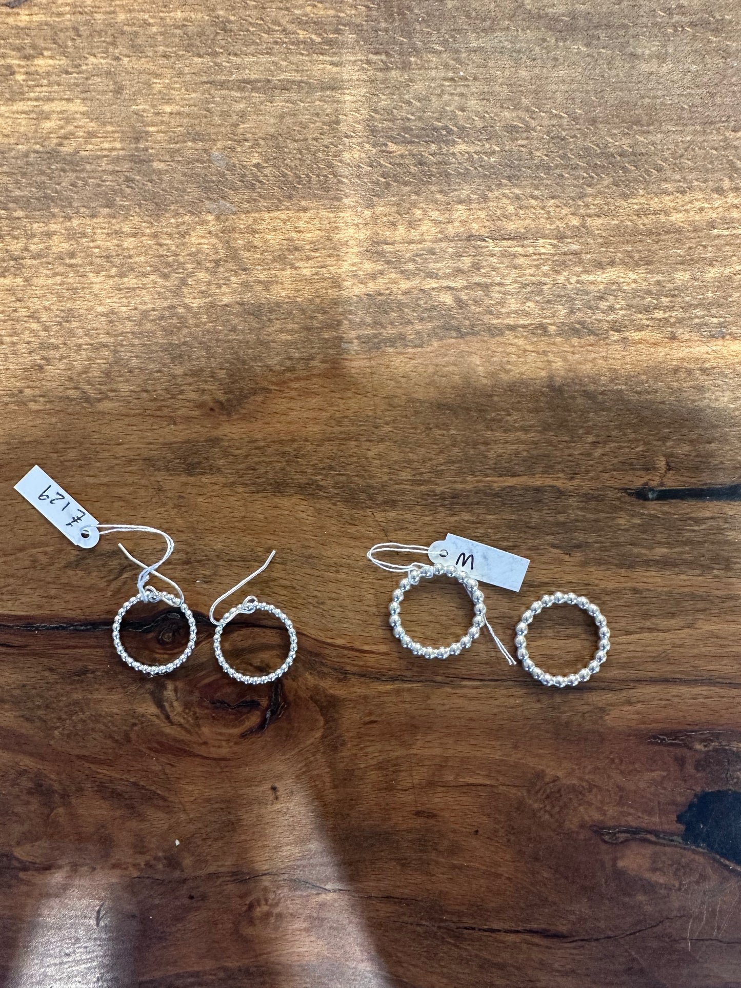 Sterling Silver Single Link ‘Beaded’ Ring Drop Earrings