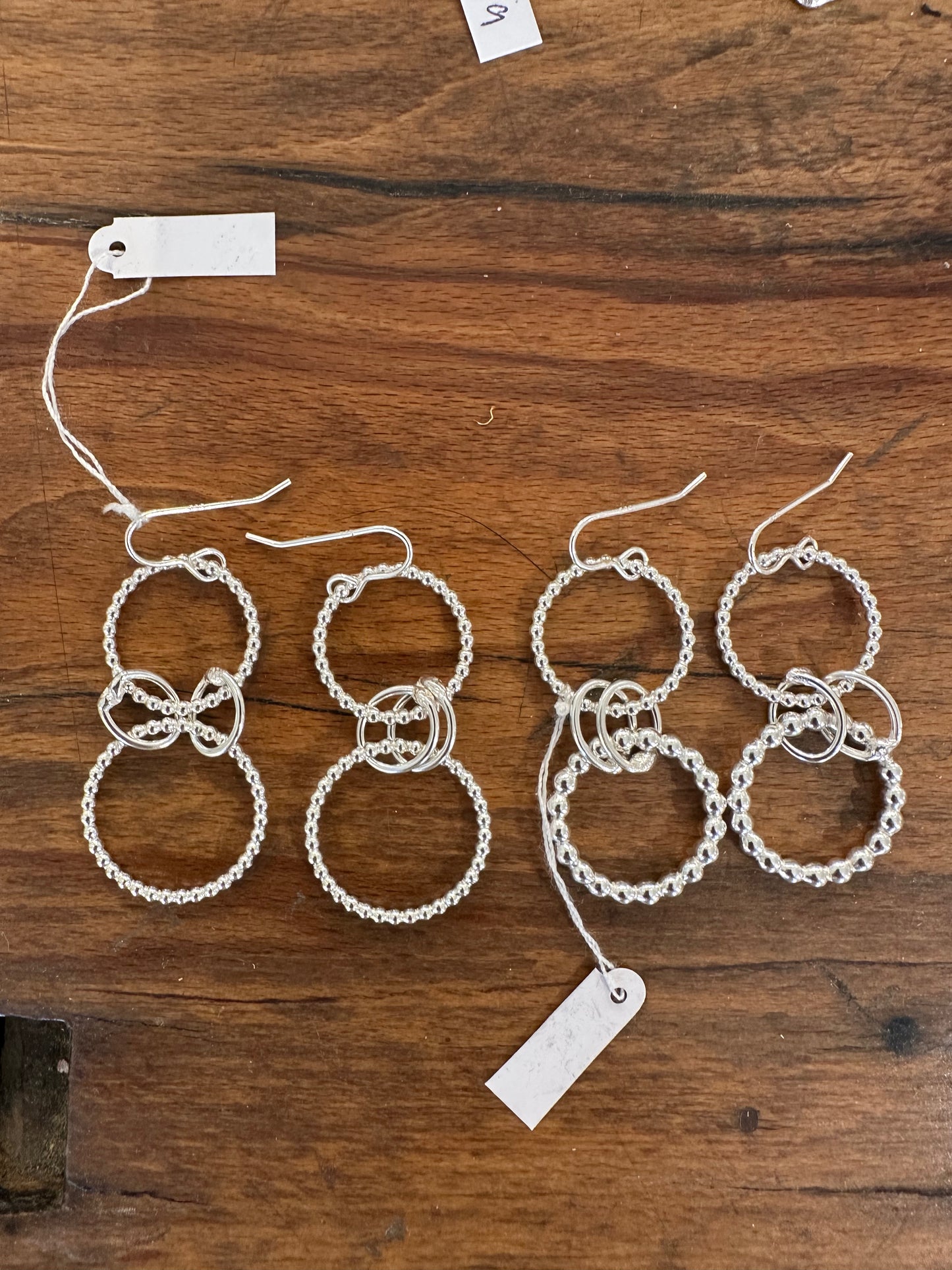 Sterling Silver Double Link ‘Beaded’ Ring Drop Earrings