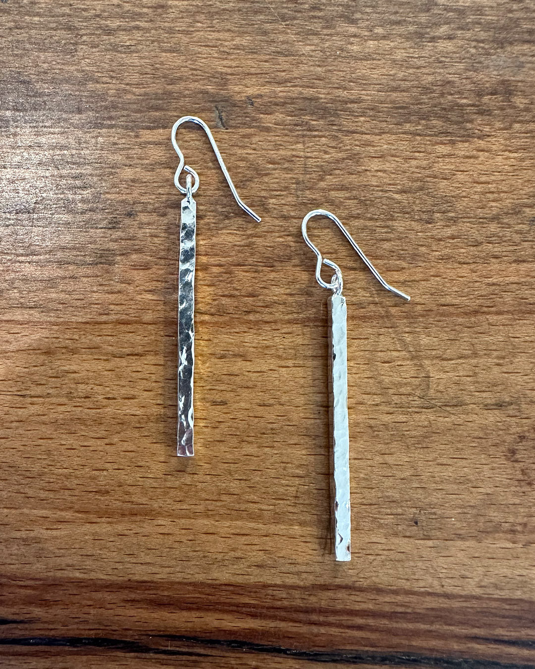Sterling Silver 40mm Batton ‘Dippin Dot’ Drop Earrings Designed and Made by Ariana Watling Lacock Wiltshire