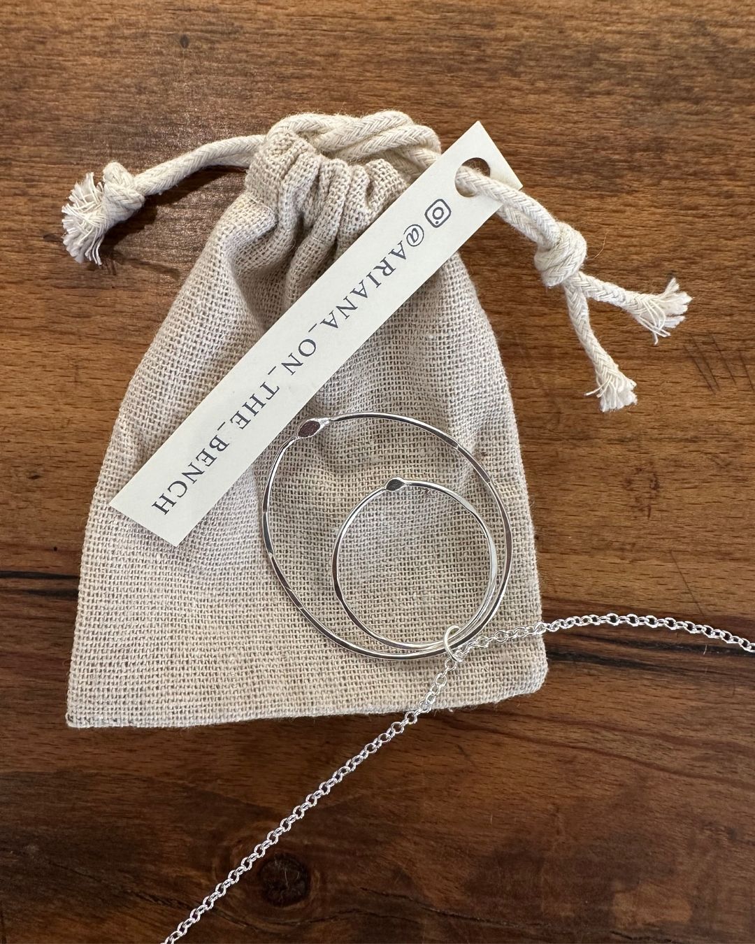 Sterling Silver Double Link Dangly Hammered ‘Unity’ Pendant Made by Ariana Watling Lacock Wiltshire