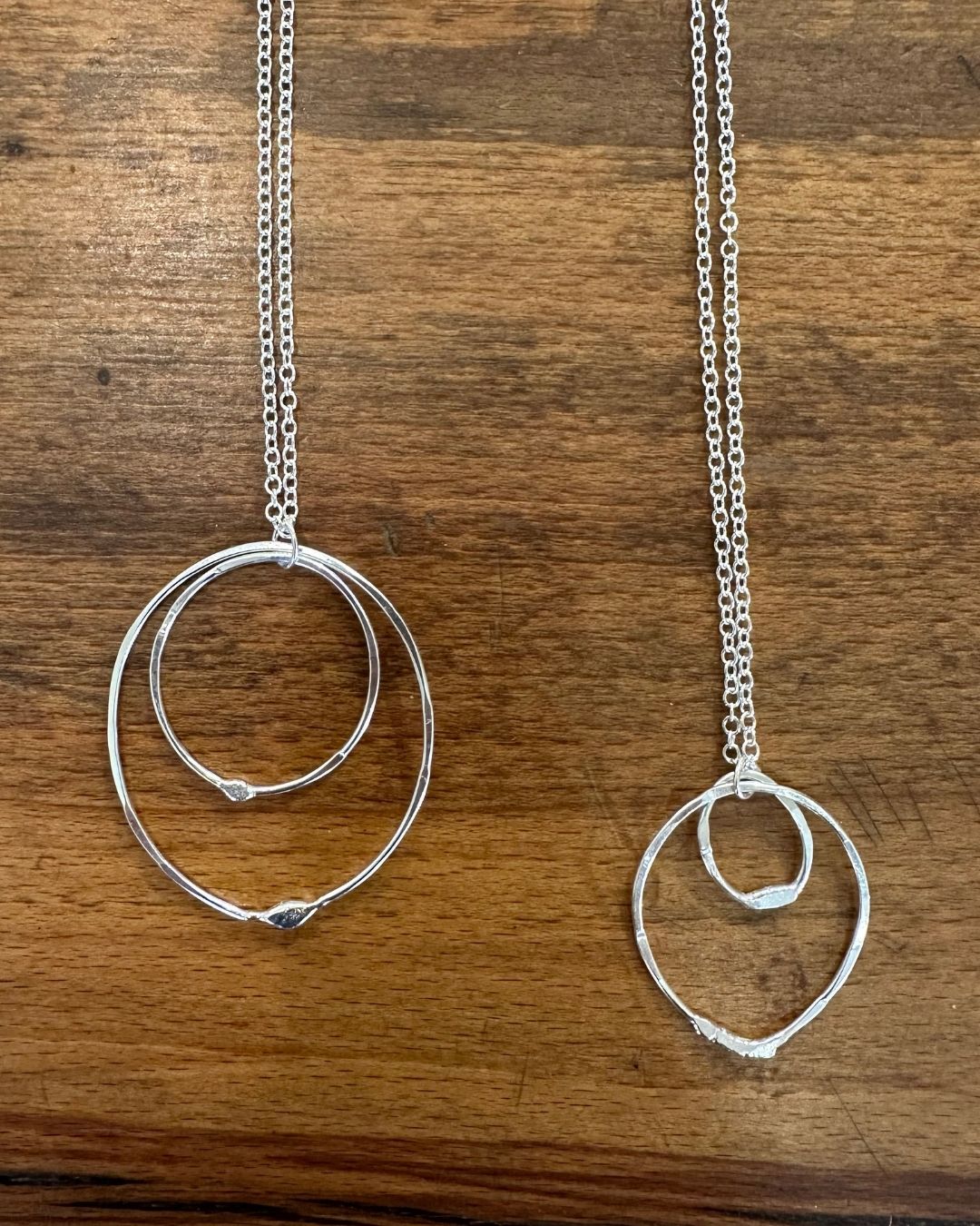 Sterling Silver Double Link Dangly Hammered ‘Unity’ Pendant by Ariana Watling Lacock Wiltshire