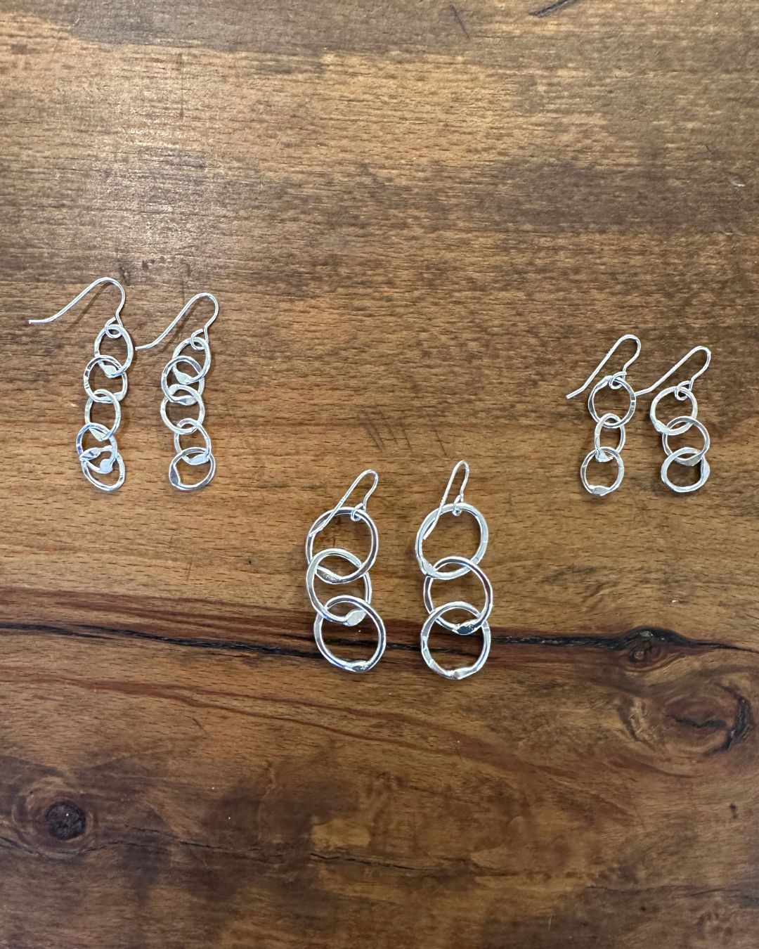 Sterling Silver Hammered 'Unity' Drop Earrings Designed and Made by Ariana Watling Lacock Wiltshire