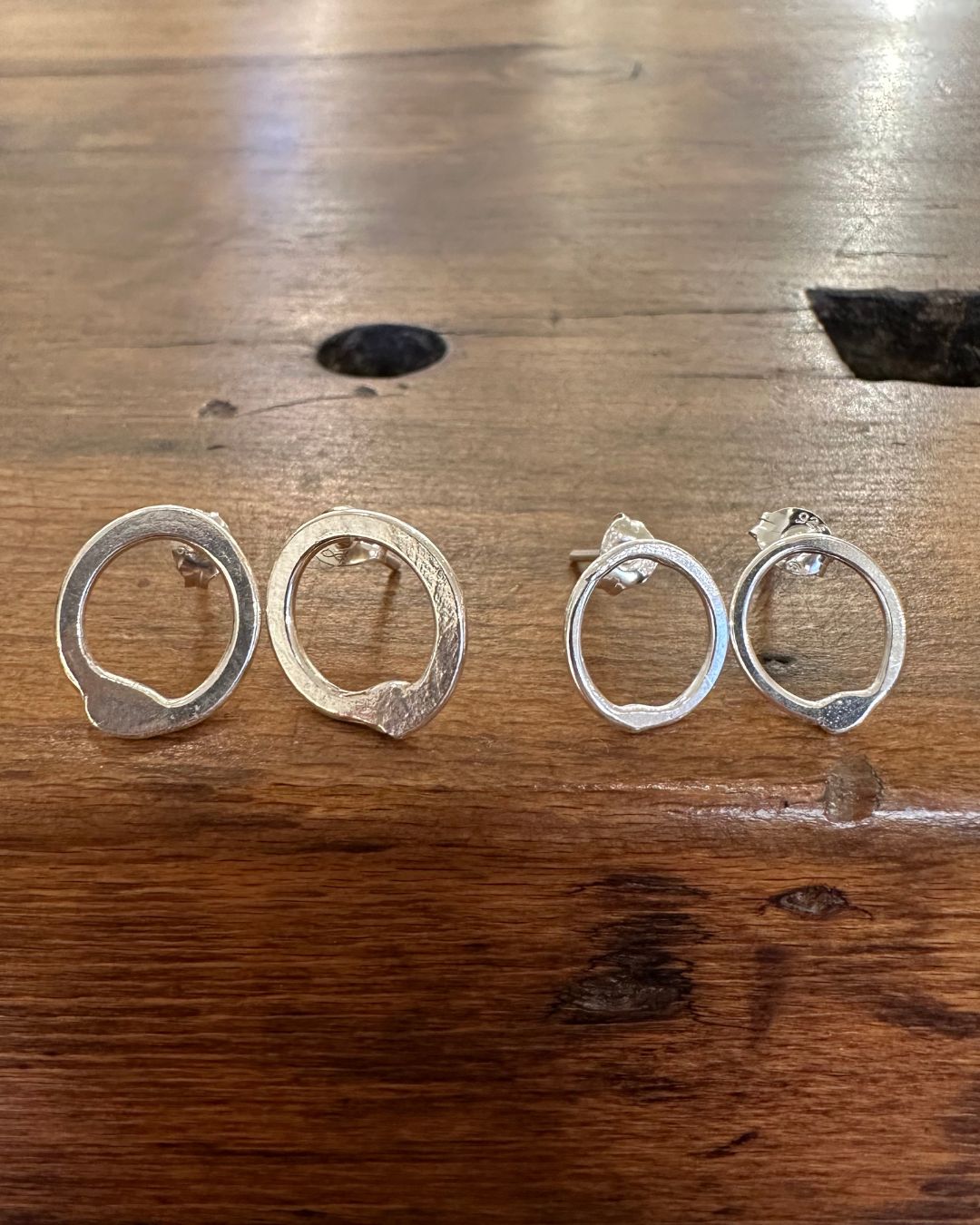 Sterling Silver Hammered ‘Unity’ Stud Earrings Designed and Made by Ariana Watling Lacock Wiltshire