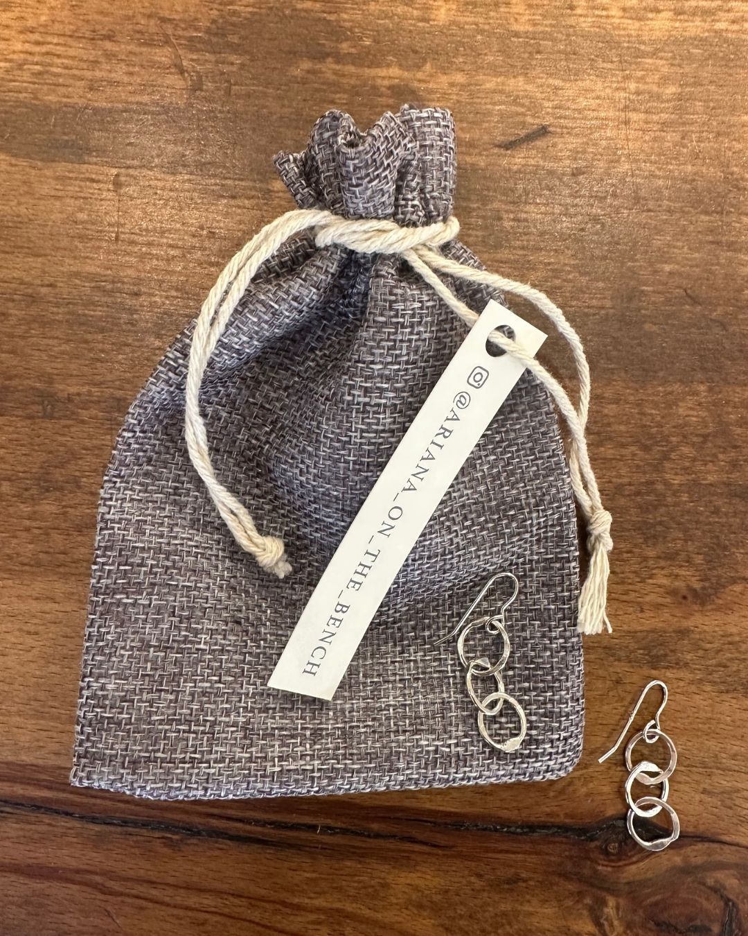 Sterling Silver Medium Hammered ‘Unity’ 3 Drop Earrings Designed and Made by Ariana Watling Lacock Wiltshire