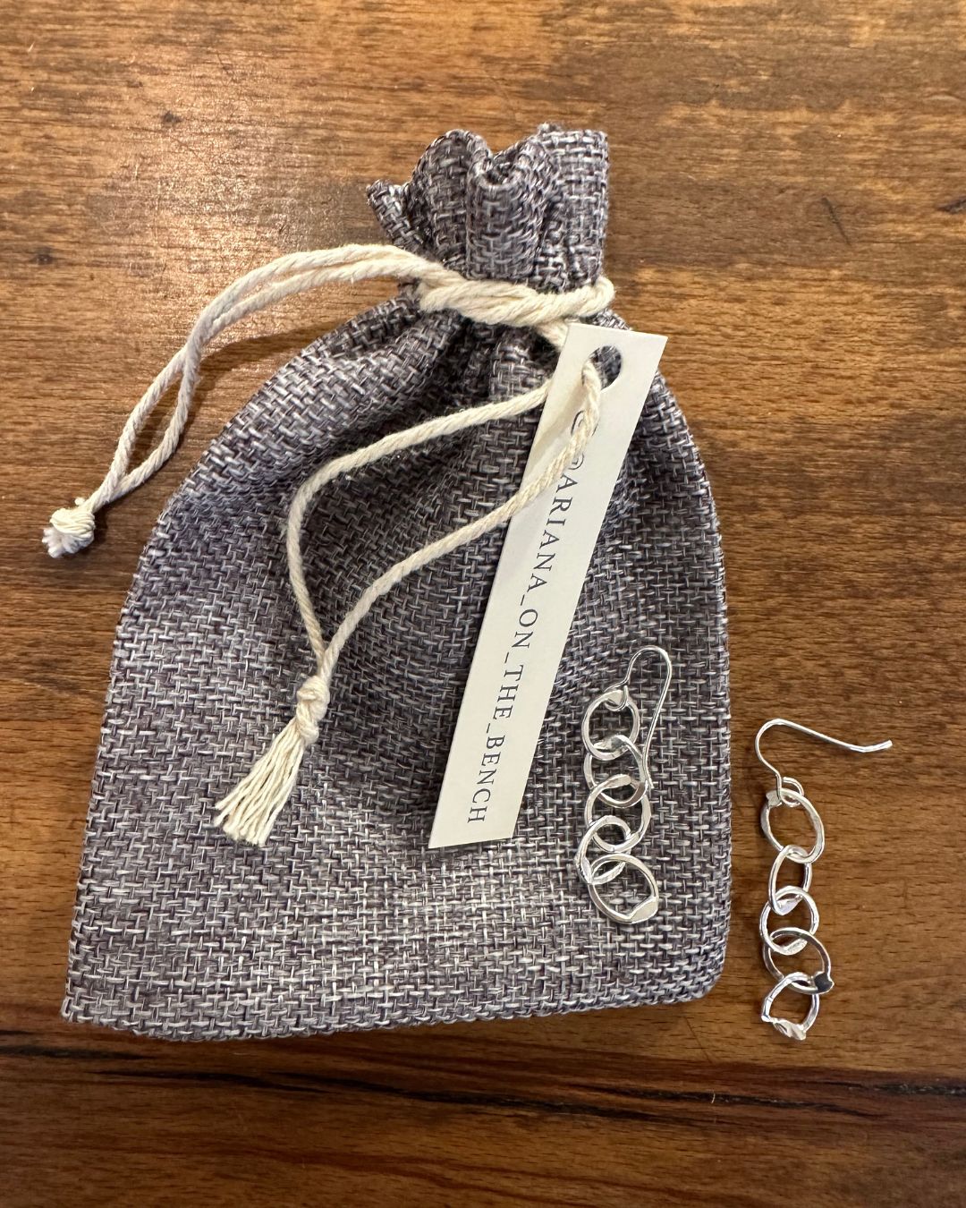 Sterling Silver Medium Hammered ‘Unity’ 5 Drop Earrings Designed and Made by Ariana Watling Lacock Wiltshire