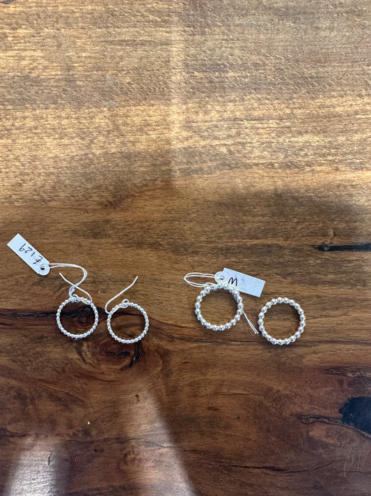 Sterling Silver Single Link ‘Beaded’ Ring Drop Earrings