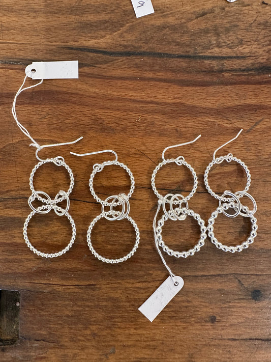 Sterling Silver Double Link ‘Beaded’ Ring Drop Earrings