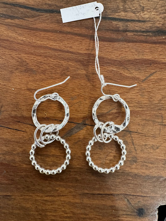 Sterling Silver Double Link ‘Dippin Dot’ and ‘Beaded’ Ring Drop Earrings