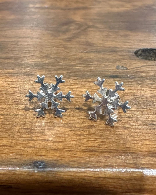 Silver 10mm Snowflake Stud Earrings Designed and Made by Ariana Watling Lacock Wiltshire