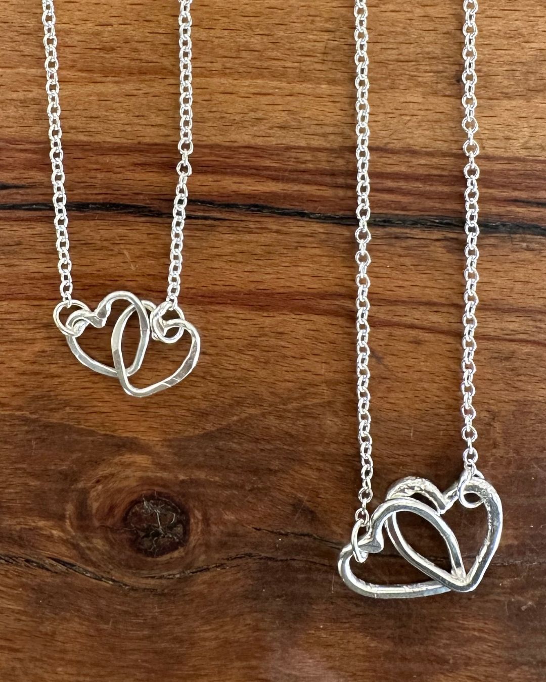 Silver Double Link Hammered ‘Unity’ Heart Pendant Designed and Made by Ariana Watling Lacock Wiltshire 