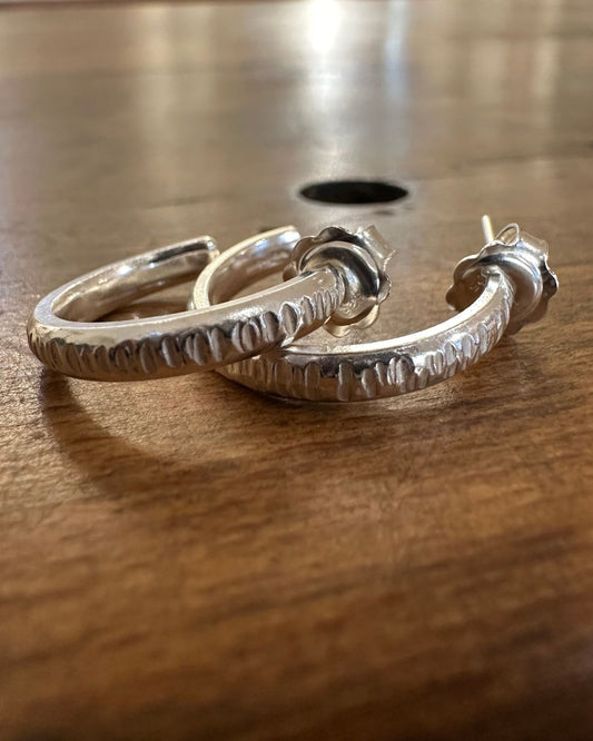 Sterling Silver 22mm ’Daim’ Hoop Earrings Designed and Made by Ariana Watling Lacock Wiltshire