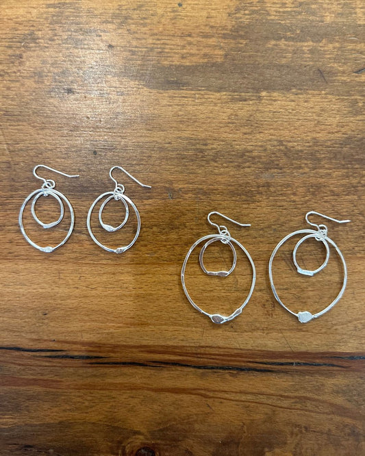 Sterling Silver Double Link Dangly Hammered ‘Unity’ Drop Earrings Designed and Made by Ariana Watling Lacock Wiltshire